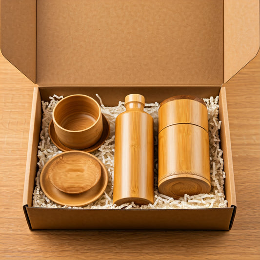 EcoFriendly Bamboo Trio - Sustainable Water Bottle, Tea Cup & Storage Container